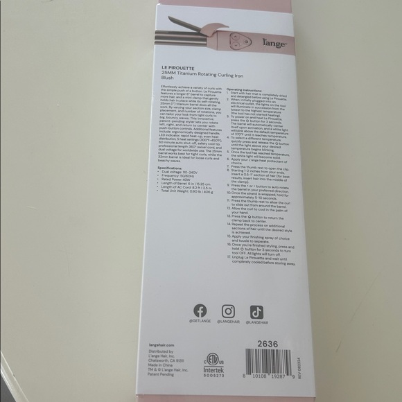 Lange Blush Le Pirouette 25MM Titanium Rotating Curling Iron - Picture 2 of 3